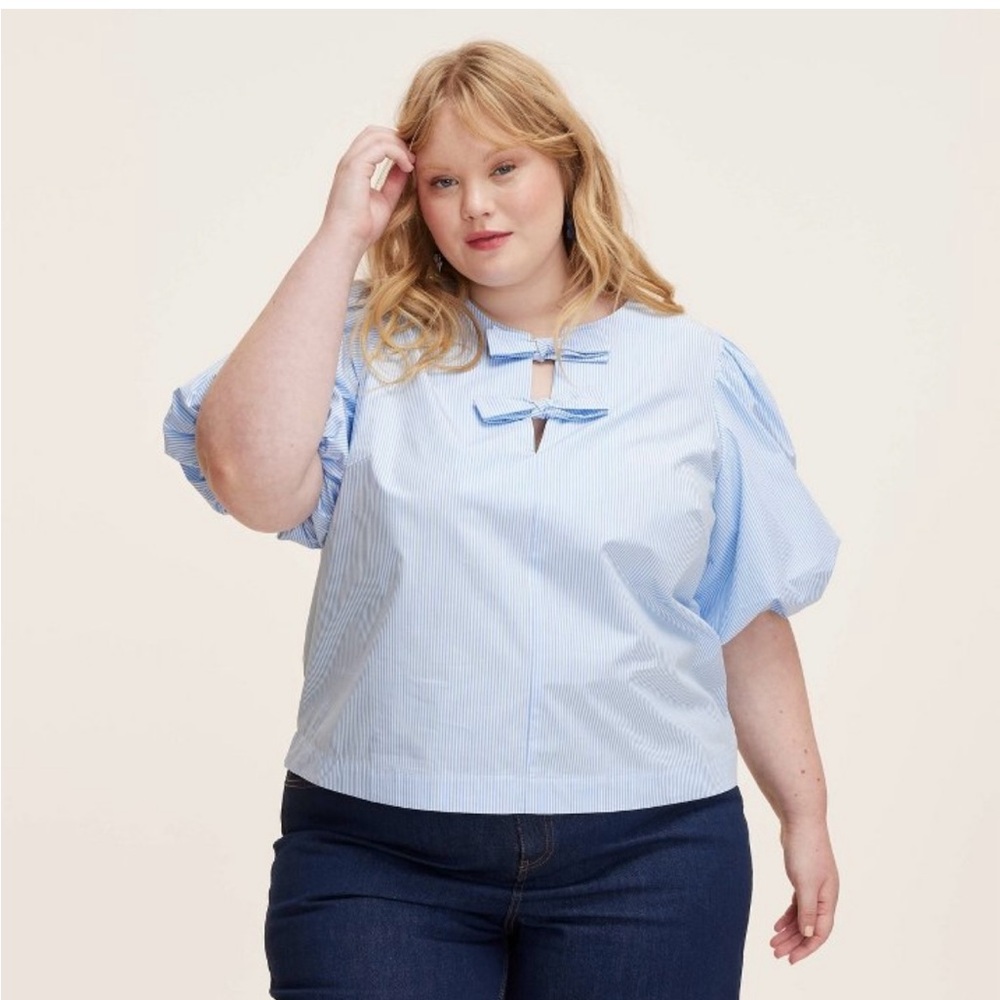 Kate Spade x Target Blue Puff Sleeve Top with Ribbon detail